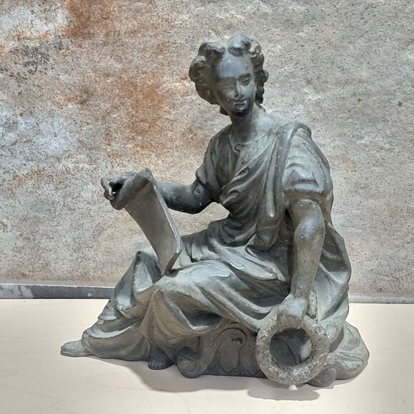 Antique Cast Iron Metal Spelter Bronze Lady Goddess Statue